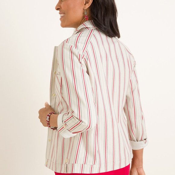 Chico's Striped Bi-Stretch Jacket - Picture 3 of 16